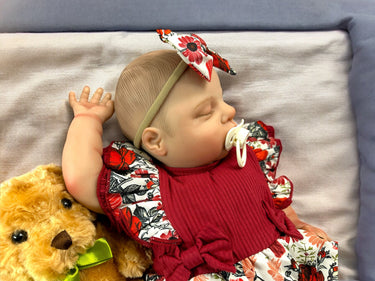 Maroon red flowered dress with a doll with an open mouth Lifelike Reborn Baby Doll 20” 8 Pounds Weighted Newborn Baby Girl/Boy Soft Heavy Baby Dolls For Children Child Friendly Gifts For Girls